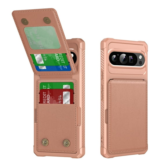 ShellTech for Google Pixel 9A Wallet Case with 4 Card Holder Shockproof Anti Drop PU Leather RFID Blocking Cover Double Magnetic Clasp Credit Card Slots Purse Sleeve Kickstand,Pink