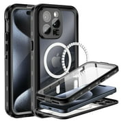 ShellTech IP68 Waterproof Case iPhone 14 Pro Max ,Shockproof Built-in Screen Portector Full Body Magnetic Mag-Safe Case Hybrid PC Transparent Back Cover for iPhone 14 Pro Max, Black