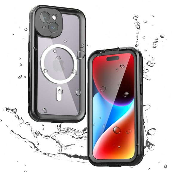 ShellTech IP68 Waterproof  Case for iPhone 15 Plus,Shockproof Built-in Screen Portector Full Body Magnetic Mag-Safe Case Hybrid PC Transparent Back Cover for iPhone 15 Plus, Black