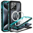 thumbnail image 1 of ShellTech IP68 Waterproof Case iPhone 15 Pro ,Shockproof Built-in Screen Portector Full Body Magnetic Mag-Safe Case Hybrid PC Transparent Back Cover for iPhone 15 Pro, Teal, 1 of 9