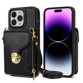 thumbnail image 1 of ShellTech Large Capacity Cards Wallet Crossbody Strap Case for iPhone 13 Pro Max,Luxury Leather Metal Snap Zipper Purse Bag Case Shockproof TPU Back Cover with Detachable Shoulder Strap,Black, 1 of 8