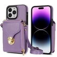 thumbnail image 1 of ShellTech Large Capacity Cards Wallet Crossbody Strap Case for iPhone 15 Pro,Luxury Leather Metal Snap Zipper Purse Bag Case Shockproof TPU Back Cover with Detachable Shoulder Strap,Purple, 1 of 8