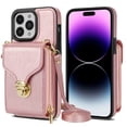 thumbnail image 1 of ShellTech Large Capacity Cards Wallet Crossbody Strap Case for iPhone 15 Pro,Luxury Leather Metal Snap Zipper Purse Bag Case Shockproof TPU Back Cover with Detachable Shoulder Strap,Rosegold, 1 of 8