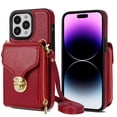 thumbnail image 1 of ShellTech Large Capacity Cards Wallet Crossbody Strap Case for iPhone 15 Pro Max,Luxury Leather Metal Snap Zipper Purse Bag Case Shockproof TPU Back Cover with Detachable Shoulder Strap,Red, 1 of 8