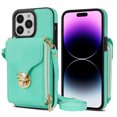 thumbnail image 1 of ShellTech Large Capacity Cards Wallet Crossbody Strap Case for iPhone 15 Pro Max,Luxury Leather Metal Snap Zipper Purse Bag Case Shockproof TPU Back Cover with Detachable Shoulder Strap,Mint, 1 of 8