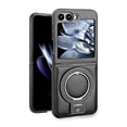 thumbnail image 1 of ShellTech Leather for Samsung Galaxy Z Flip 7 Case with Metal Ring Holder, Compatible with MagSafe Luxury Leather PU Bumper Skin Friendly Anti-Fingerprint Shockproof Kickstand Case,Black, 1 of 10