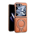 thumbnail image 1 of ShellTech Leather for Samsung Galaxy Z Flip 7 Case with Metal Ring Holder, Compatible with MagSafe Luxury Leather PU Bumper Skin Friendly Anti-Fingerprint Shockproof Kickstand Case,Brown, 1 of 10
