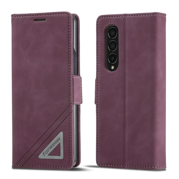 ShellTech Magnetic Buckle Flip Wallet Leather Phone Case for Samsung Galaxy Z Fold 7 Back Cover, Full Shockproof Protection Stand Business Bumper with Card Holder Kickstand,Winered