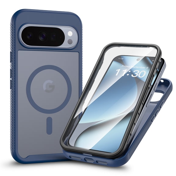 ShellTech Magnetic Case for Google Pixel 10 /10 Pro,Shockproof TPU+PC Case Built-in Screen Protector Compatible with Mag Safe Full Body Protection Matte Translucent Back Cover,Blue