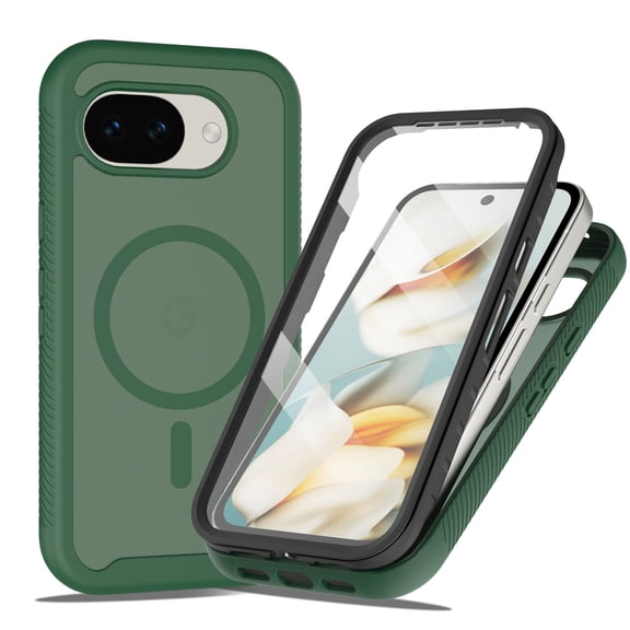 ShellTech Magnetic Case for Google Pixel 10A,Shockproof TPU+PC Case Built-in Screen Protector Compatible with Mag Safe Full Body Protection Matte Translucent Back Cover,Green