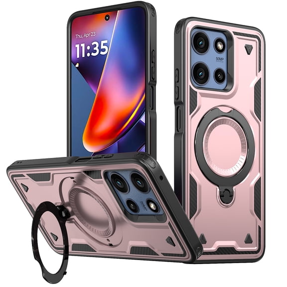 ShellTech Magnetic Case for Motorola Moto G 5G 2025,Shockproof TPU+PC Ring Stand Case Compatible with Mag Safe Military Drop Protection Cover,Rosegold