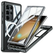 ShellTech Magnetic Case for Samsung Galaxy S24 Ultra,Compatible with Mag-Safe Double-Sided 360 Degree Full Body Built-in Screen Protection Case Shockproof Rubber Cover,Black