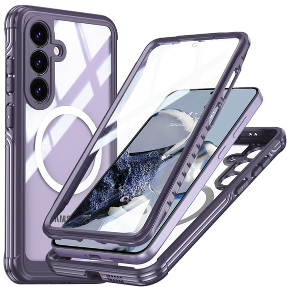 ShellTech Magnetic Case for Samsung Galaxy S25 Plus,Compatible with Mag-Safe Double-Sided 360 Degree Full Body Built-in Screen Protection Case Shockproof Rubber Cover,Purple