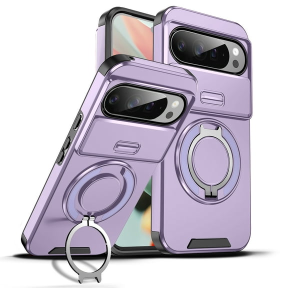 ShellTech Magnetic Case for Google Pixel 7,Shockproof TPU+PC Rotating Ring Holder Kickstand Military Drop Protection Cover,Purple
