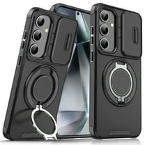 ShellTech Magnetic Case for Samsung Galaxy A15,Shockproof TPU PC Rotating Ring Holder Kickstand Military Drop Protection Cover,Black