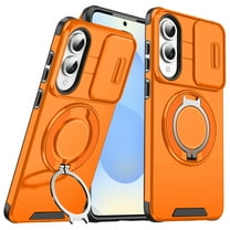 ShellTech Magnetic Case for Samsung Galaxy S25 Edge,Shockproof TPU PC Rotating Ring Holder Kickstand Military Drop Protection Cover,Orange