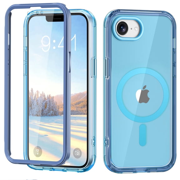 ShellTech Magnetic Case for iPhone 16e/17e,Shockproof PC Case Compatible with Mag Safe Built-in Screen Protecctor Full Body Protective Cover,Blue