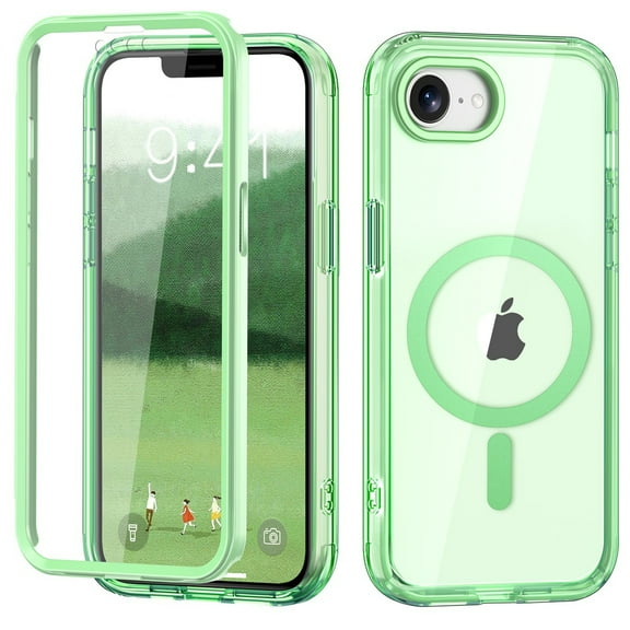 ShellTech Magnetic Case for iPhone 16e/17e,Shockproof PC Case Compatible with Mag Safe Built-in Screen Protecctor Full Body Protective Cover,Green