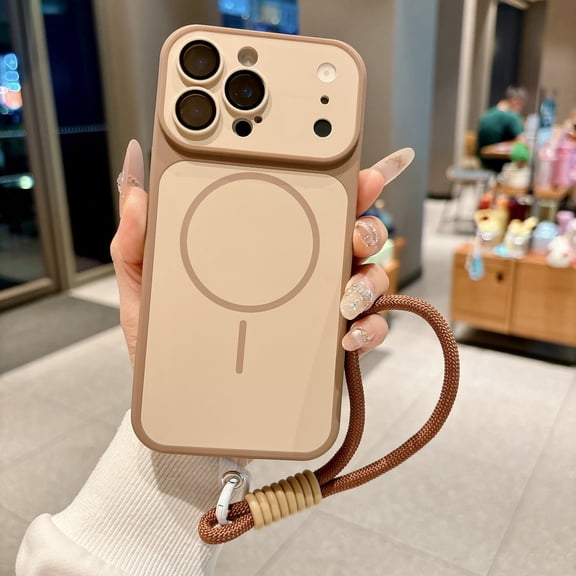 ShellTech Magnetic Case for iPhone 13 Pro, Compatible with MagSafe Wireless Chaging, Slim Protective Phone Shell with Built-in Lens Protector & Wrist Strap Lanyard, Shockproof Matte Cover,Gold