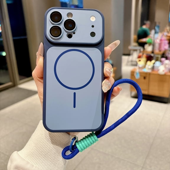 ShellTech Magnetic Case for iPhone 13 Pro, Compatible with MagSafe Wireless Chaging, Slim Protective Phone Shell with Built-in Lens Protector & Wrist Strap Lanyard, Shockproof Matte Cover,Blue