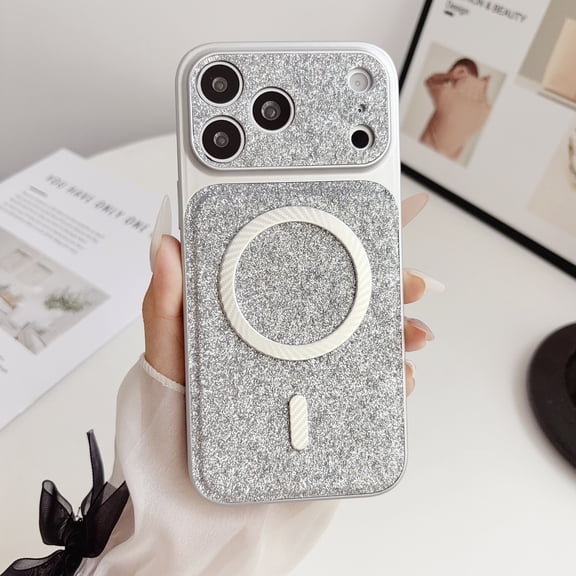 ShellTech Magnetic Case for iPhone 17 Pro Compatible with MagSafe, Women Girls Cute Glitter Sparkly Cell Phone Case with Camera Raised Cover Protection, Shockproof Slim Luxury Bling Cover,Silver