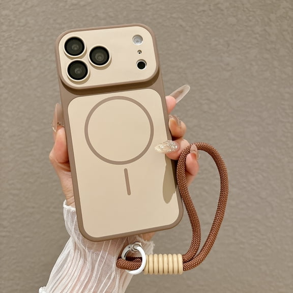 ShellTech Magnetic Case for iPhone 17 Pro Max, Compatible with MagSafe Wireless Chaging, Slim Protective Phone Shell with Built-in Lens Protector & Wrist Strap Lanyard, Shockproof Matte Cover,Gold