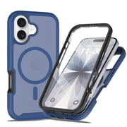 ShellTech Magnetic Case for iPhone 17,Shockproof TPU+PC Case Built-in Screen Protector Compatible with Mag Safe Full Body Protection Matte Translucent Back Cover,Blue