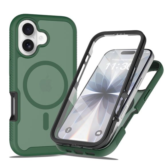 ShellTech Magnetic Case for iPhone 17,Shockproof TPU+PC Case Built-in Screen Protector Compatible with Mag Safe Full Body Protection Matte Translucent Back Cover,Green