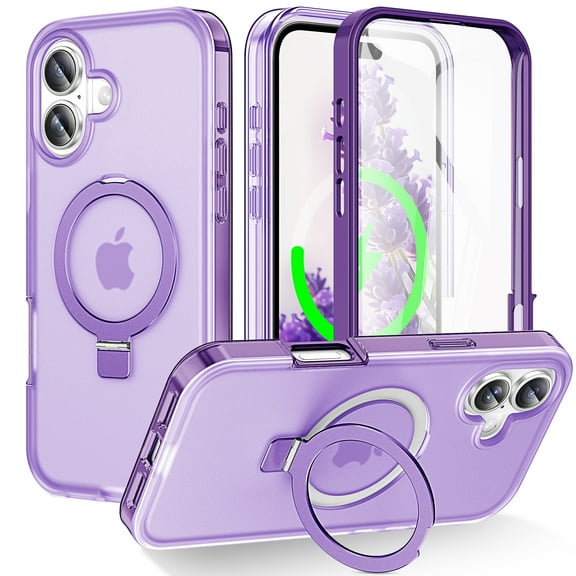ShellTech Magnetic Case for iPhone 17,Shockproof TPU+PC Case Compatible with Mag Safe Built-in Screen Protector Full Body Protective Kickstand Cover,Purple