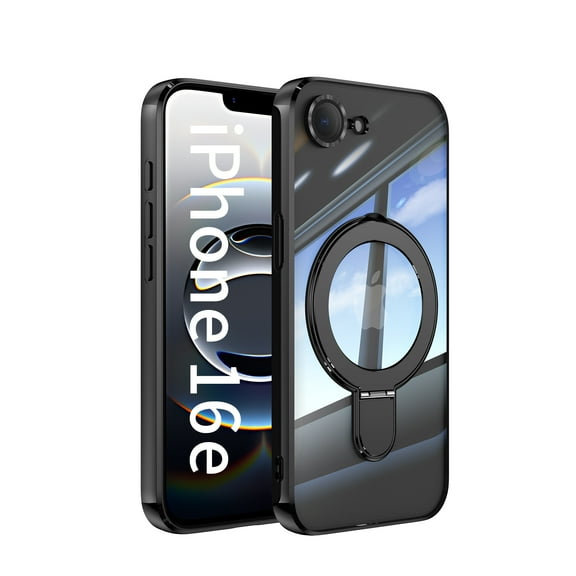 ShellTech Magnetic Invisible Stand for iPhone 16e TPU Case Compatible with MagSafe,Military-Grade Shockproof Protection with Camera Protector, Clear Scratch-Resistant Back Cover,Black