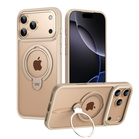 ShellTech Magnetic Ring Case Compatible with iPhone 17 Pro Max 360° Rotatable Case Compatible with MagSafe Invisible Stand Translucent Matte Shockproof Cover,Bronze