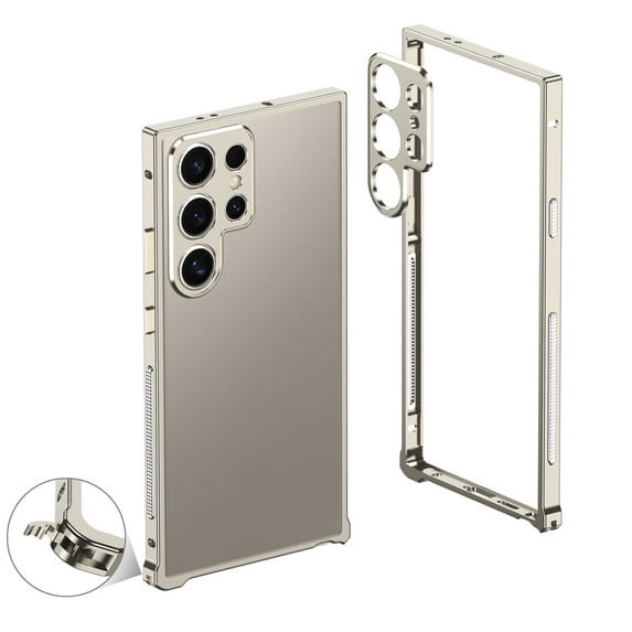 ShellTech Metal Bumper Frame Case Compatible with Samsung Galaxy S23 Ultra, Luxury Premium Aluminum Alloy Shockproof Bumper Frame with Lens Protector,Gold