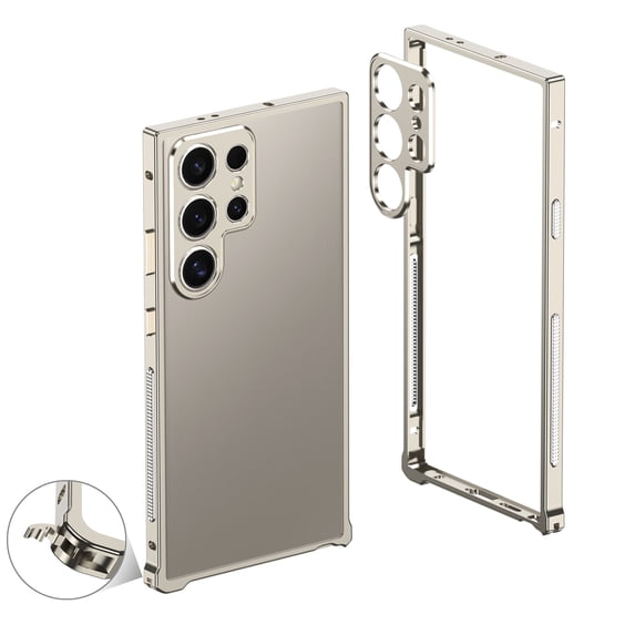 ShellTech Metal Bumper Frame Case Compatible with Samsung Galaxy S24 Ultra, Luxury Premium Aluminum Alloy Shockproof Bumper Frame with Lens Protector,Gold