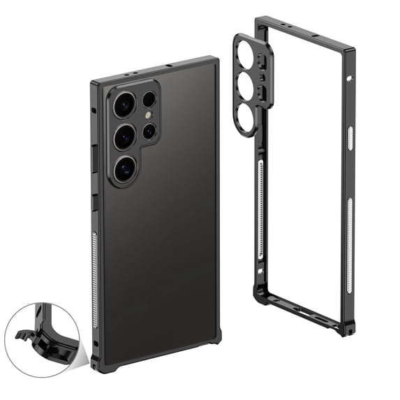 ShellTech Metal Bumper Frame Case Compatible with Samsung Galaxy S25 Ultra, Luxury Premium Aluminum Alloy Shockproof Bumper Frame with Lens Protector,Black