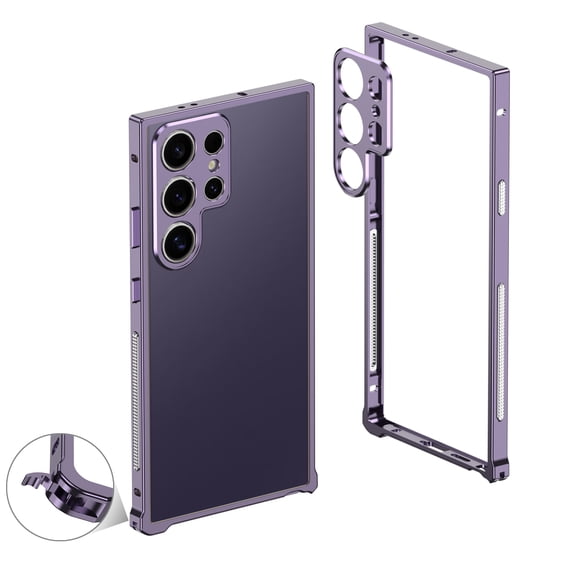 ShellTech Metal Bumper Frame Case Compatible with Samsung Galaxy S25 Ultra, Luxury Premium Aluminum Alloy Shockproof Bumper Frame with Lens Protector,Purple