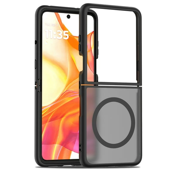 ShellTech for Motorola Razr 60 Ultra 2025 Magetic Hybrid Case Compatible with MagSafe Slim Thin Hard PC Translucent Frosted Rugged Drop-Proof Shockproof Protective Cover,Black