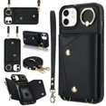 thumbnail image 1 of ShellTech Phone Case for iPhone 12/12 pro case with Strap Wallet for Women with Card Holder,Black, 1 of 10