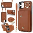 thumbnail image 1 of ShellTech Phone Case for iPhone 12/12 pro case with Strap Wallet for Women with Card Holder,Brown, 1 of 10