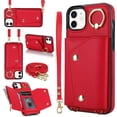 thumbnail image 1 of ShellTech Phone Case for iPhone 12/12 pro case with Strap Wallet for Women with Card Holder,Red, 1 of 10
