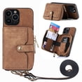 thumbnail image 1 of ShellTech Phone Case for iPhone 13 Pro Max Zipper Wallet Cover with Credit Card Holder Slot Shoulder Crossbody Strap Cell Women Girls Men,Brown, 1 of 11