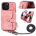 thumbnail image 1 of ShellTech Phone Case for iPhone 13 Pro Max Zipper Wallet Cover with Credit Card Holder Slot Shoulder Crossbody Strap Cell Women Girls Men,Pink, 1 of 12