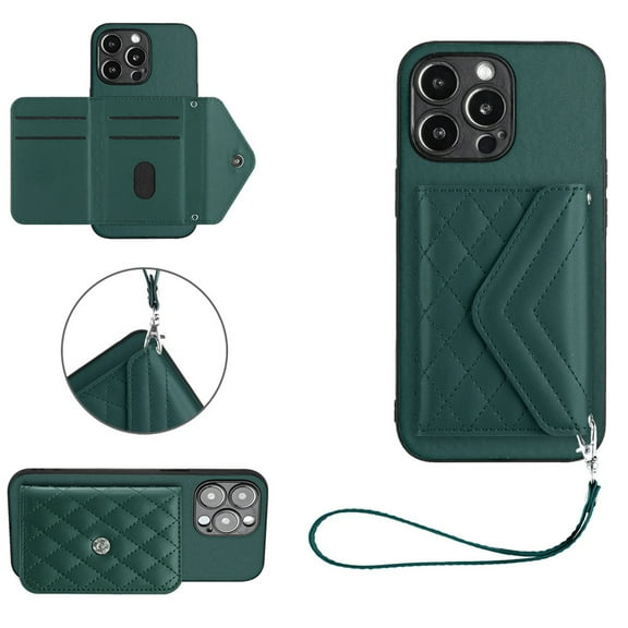 ShellTech Phone Case for iPhone 16 Plus PU Leather Wallet Cover with Credit Card Holder Slot Crossbody Strap Stand Shoulder Lanyard for Women Girl,Green