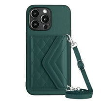 ShellTech Phone Case for iPhone 16 Pro Max PU Leather Wallet Cover with Credit Card Holder Slot Crossbody Strap Stand Shoulder Lanyard for Women Girl,Green