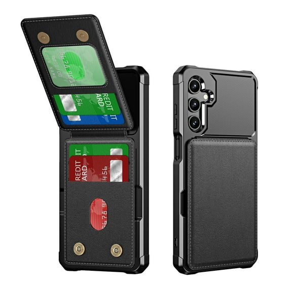 ShellTech for Samsung Galaxy A55 5G Wallet Case with 4 Card Holder Shockproof Anti Drop PU Leather RFID Blocking Cover Double Magnetic Clasp Credit Card Slots Purse Sleeve Kickstand,Black