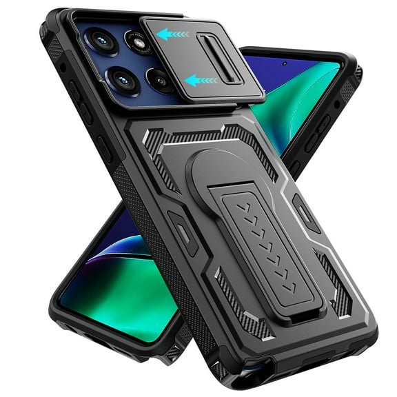 ShellTech for Samsung Galaxy Motorola Edge 2025 PC+TPU Phone Case with Kickstand, Slide Camera Cover, Double-Layer Military Grade Heavy Duty Shockproof Rugged Anti-Scratch Protective Cover,Black