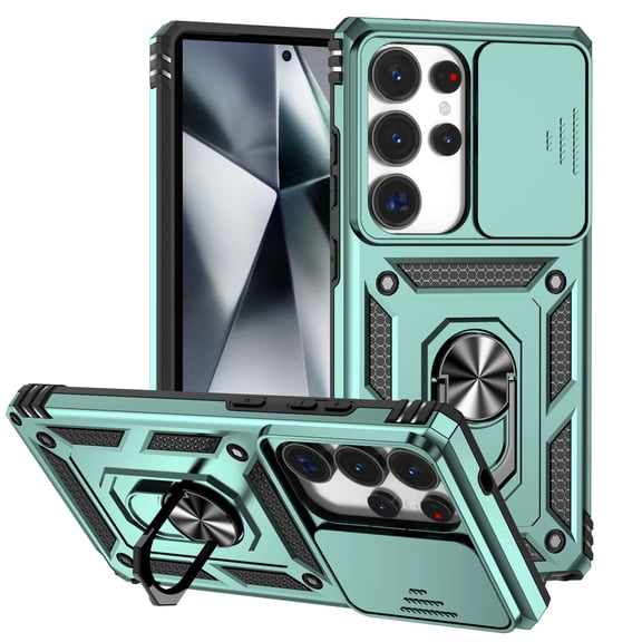 ShellTech for Samsung Galaxy S10 Plus PC+TPU Case with Magnetic Car Mount Holder Kickstand & Slide Camera Lens Cover,Multi-Layer Armor Military Heavy Duty Full Body Rugged Shockproof,Darkgreen
