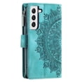 thumbnail image 1 of ShellTech Samsung Galaxy S21 Wallet Case Mandala Floral Embossed PU Leather Folio featuring Zipper Magnetic Closure,Green, 1 of 9