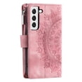thumbnail image 1 of ShellTech Samsung Galaxy S21 Wallet Case Mandala Floral Embossed PU Leather Folio featuring Zipper Magnetic Closure,Pink, 1 of 9