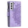 thumbnail image 1 of ShellTech Samsung Galaxy S21 Wallet Case Mandala Floral Embossed PU Leather Folio featuring Zipper Magnetic Closure,Purple, 1 of 9