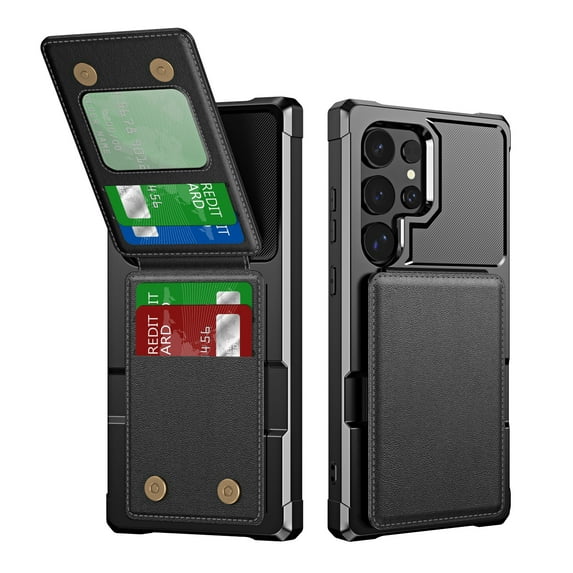 ShellTech for Samsung Galaxy S24 Plus Wallet Case with 4 Card Holder Shockproof Anti Drop PU Leather RFID Blocking Cover Double Magnetic Clasp Credit Card Slots Purse Kickstand,Black